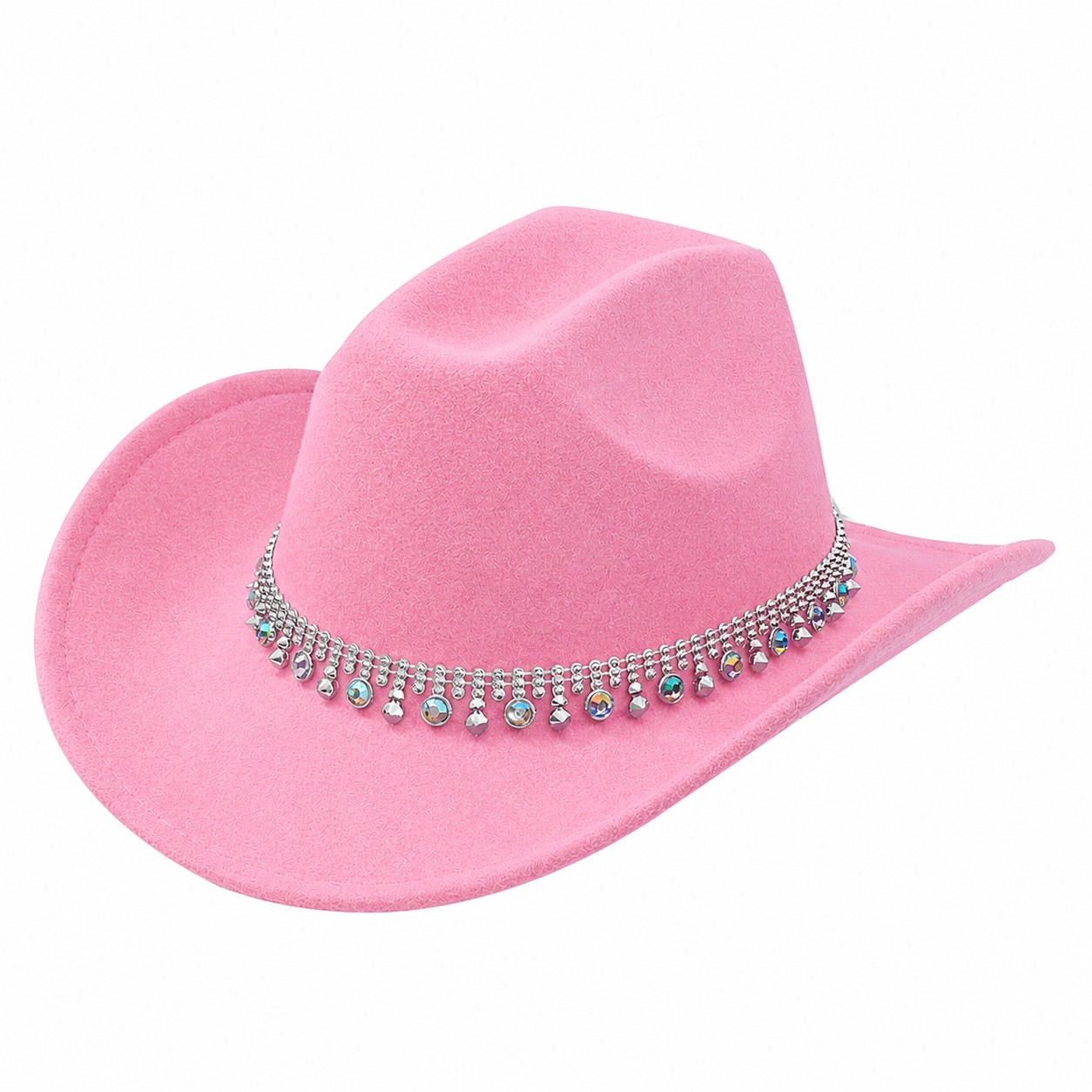 Jeweled Band Polyester Cowboy Hat — Lotus Pink
