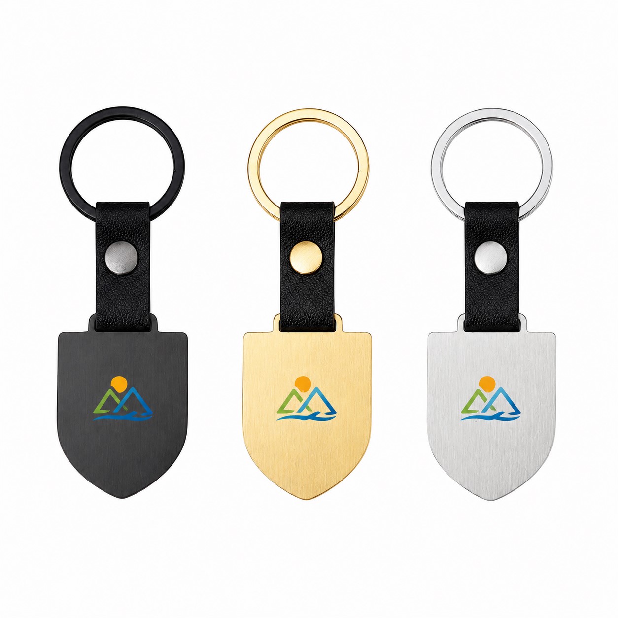 Shield Pendant Keychain With Leather Strap