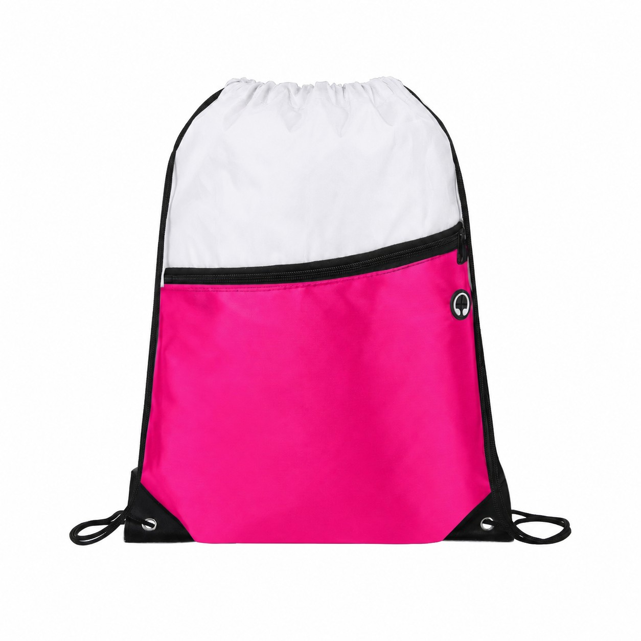 Two-Tone Zipper Drawstring Backpack — Fuchsia Pink