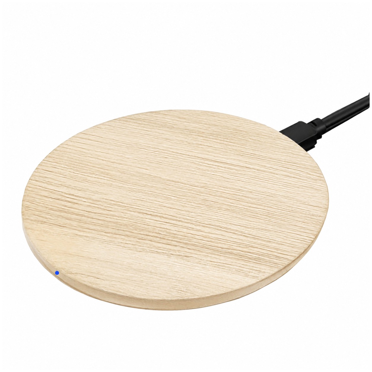 15W Round Bamboo Wireless Charging Pad — Natural Beige