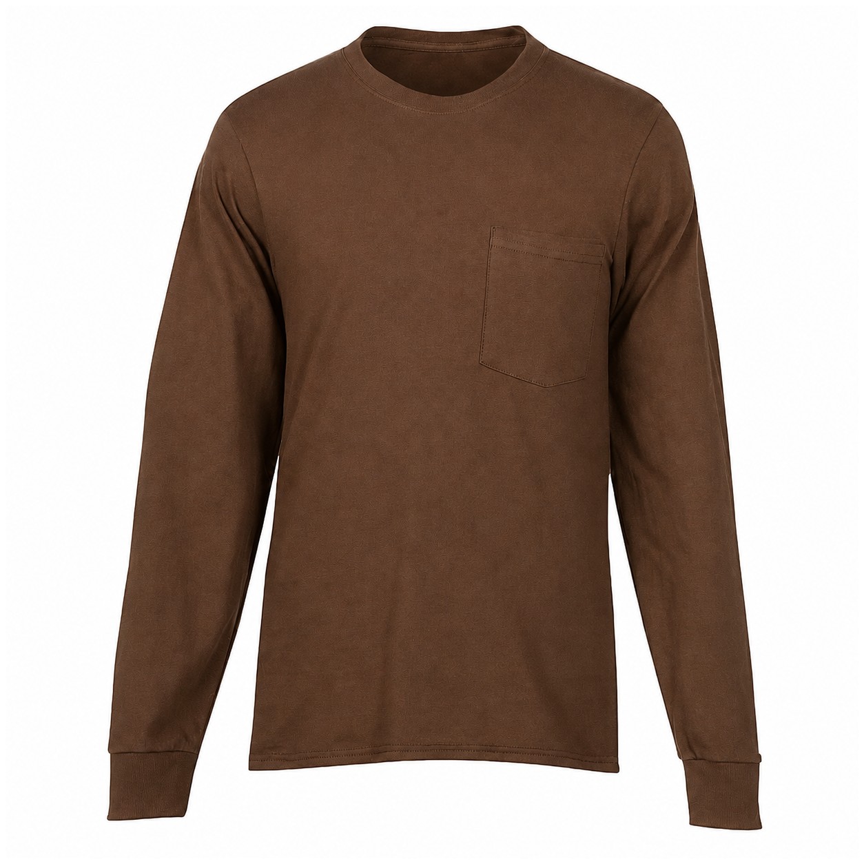 Cotton Pocket Long Sleeve Shirt — Brown