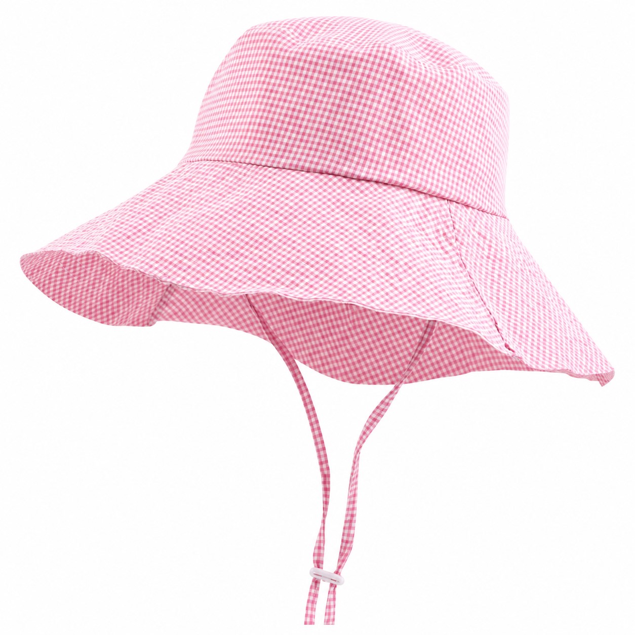 Plaid Polyester Bucket Hat With Cord — Pink