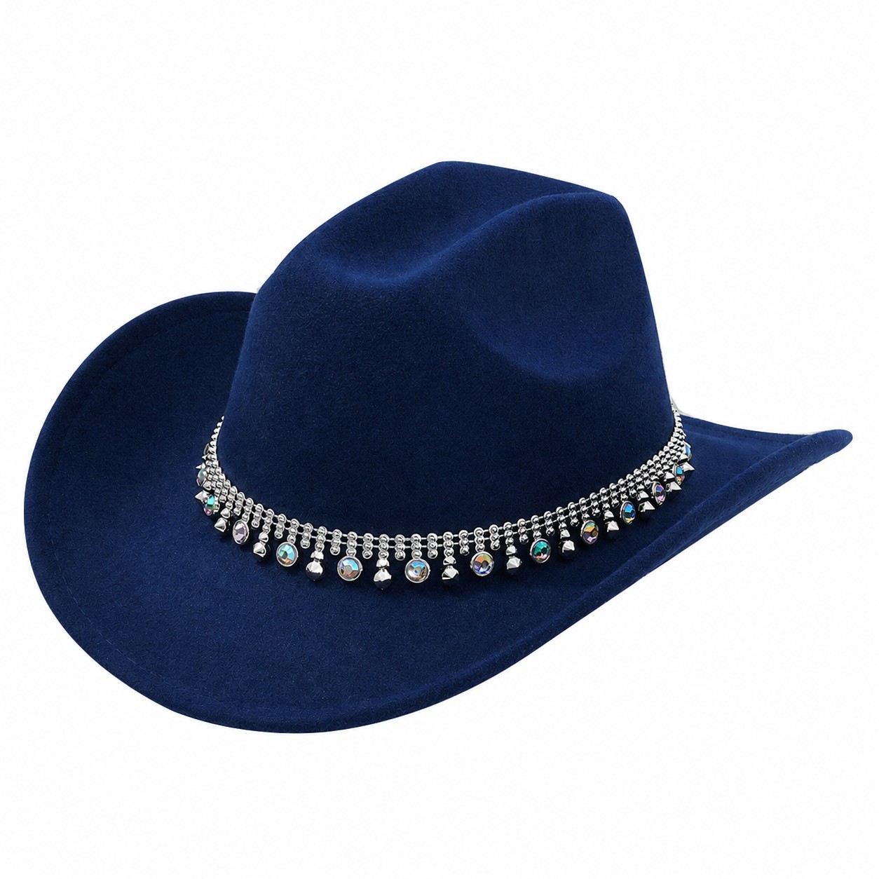 Jeweled Band Polyester Cowboy Hat — Navy Blue