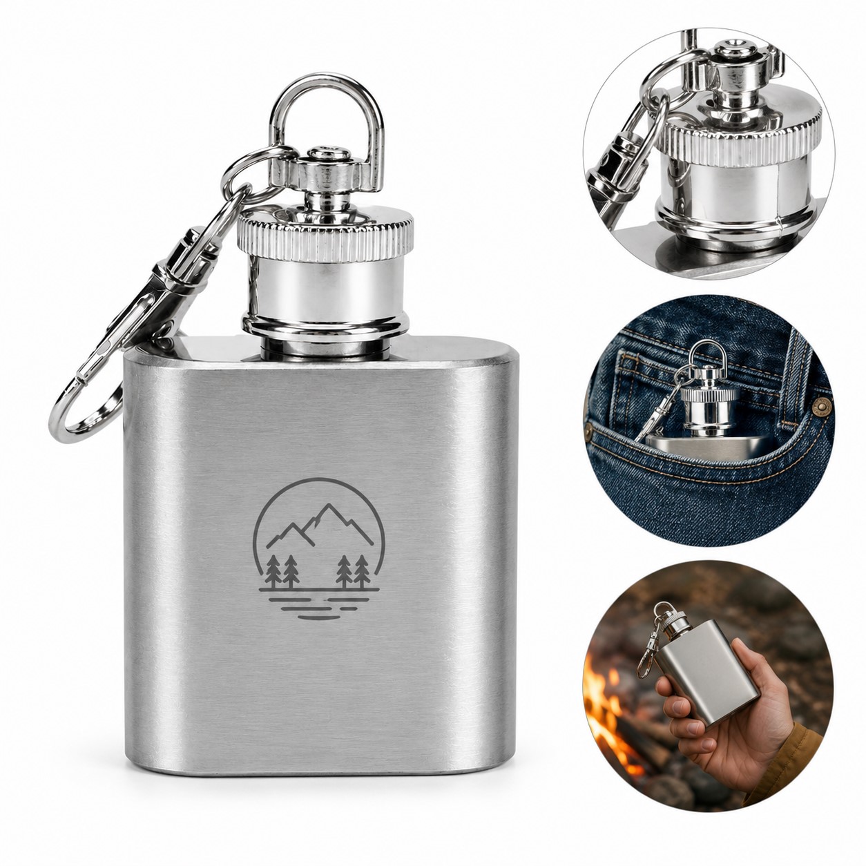 Keychain Double Wall Stainless Steel One Ounce Flask