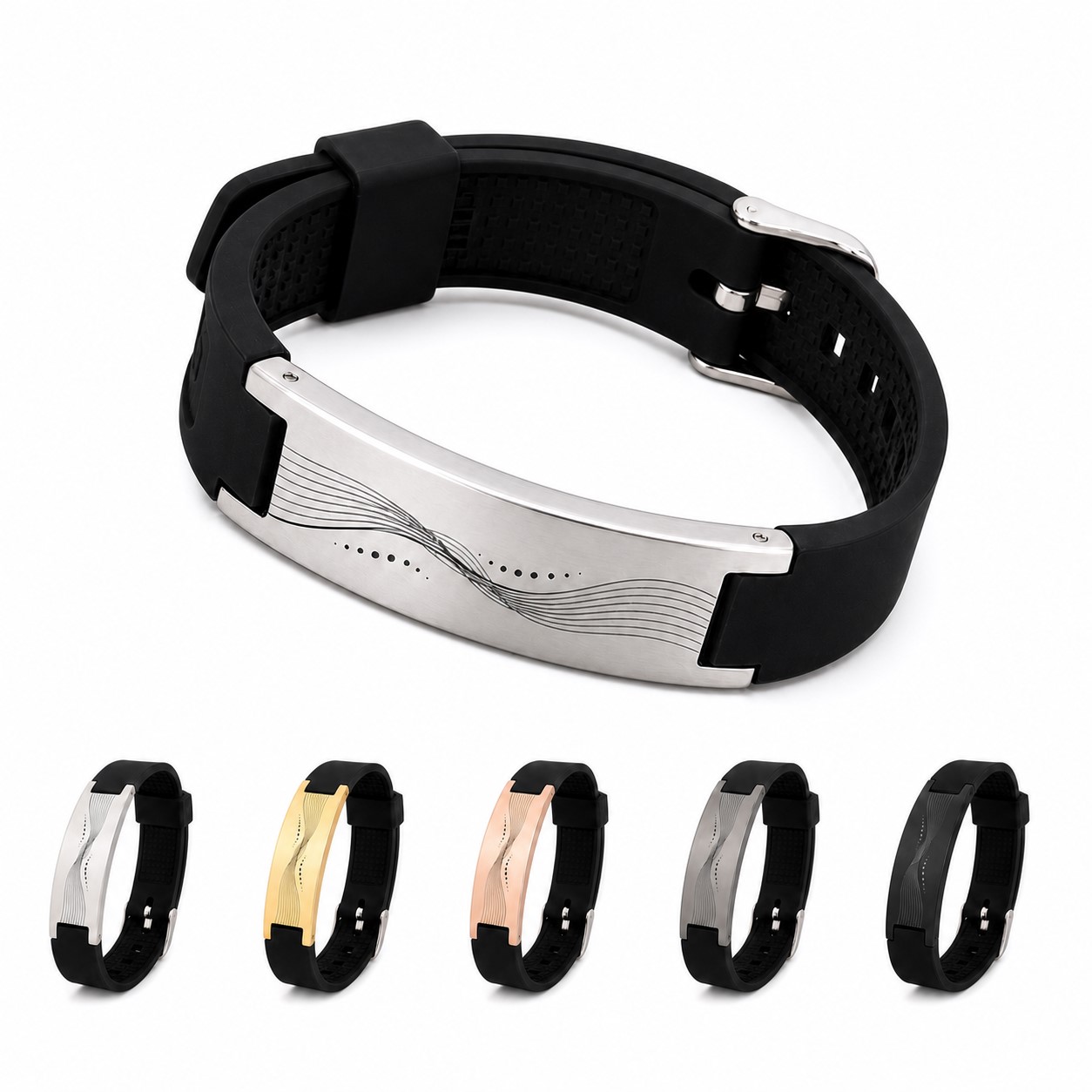 Adjustable Silicone Wristband With Curved Steel Tag