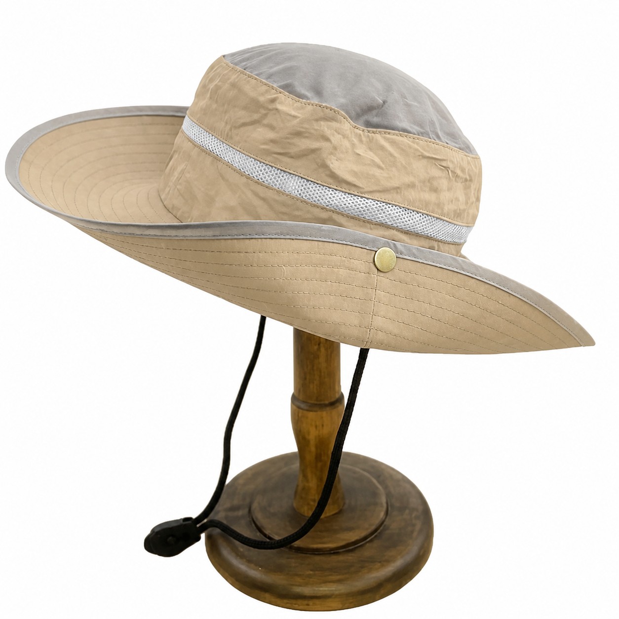 Two Tone Polyester Boonie Sun Hat — Khaki Beige