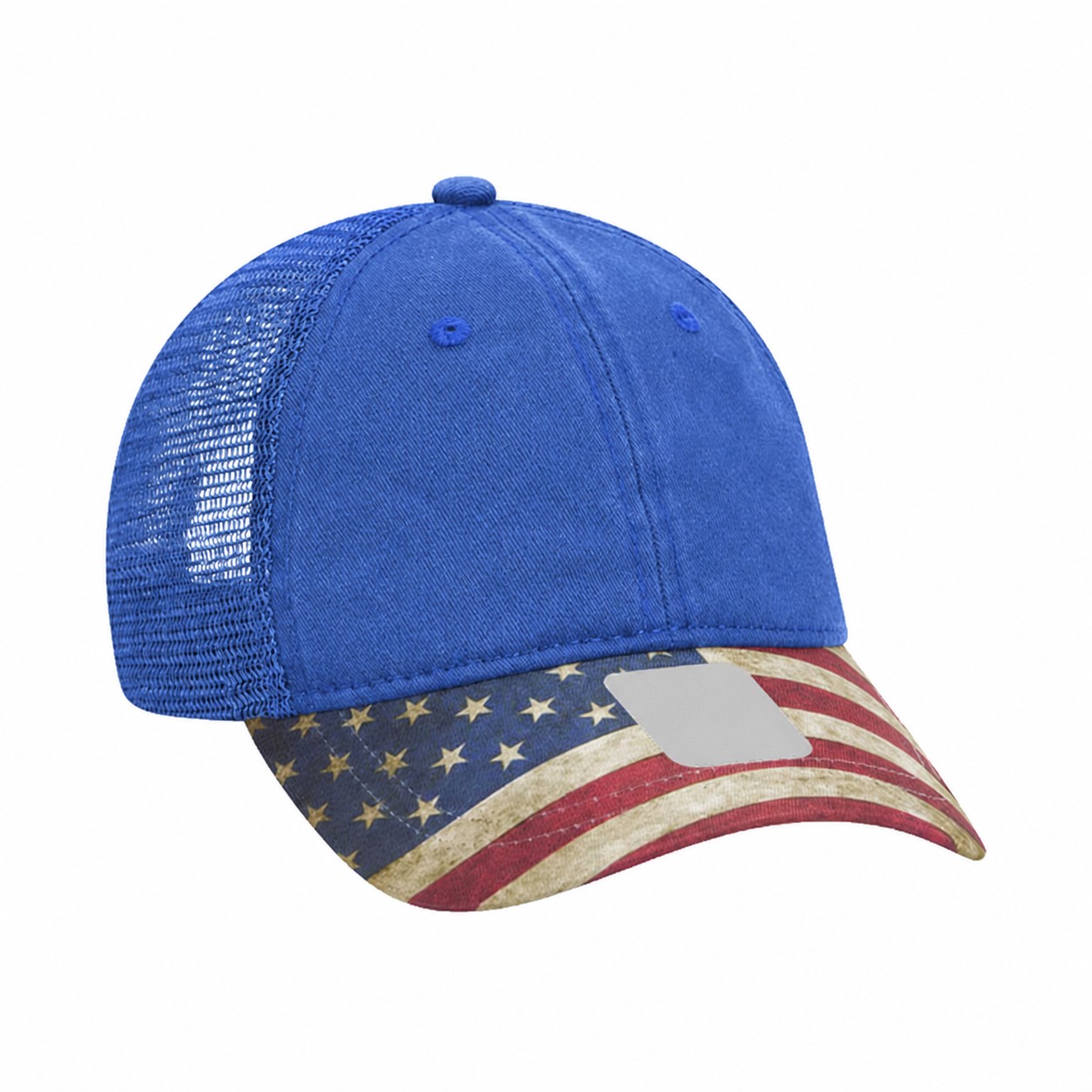Cotton Twill Flag Brim Trucker Cap — Blue