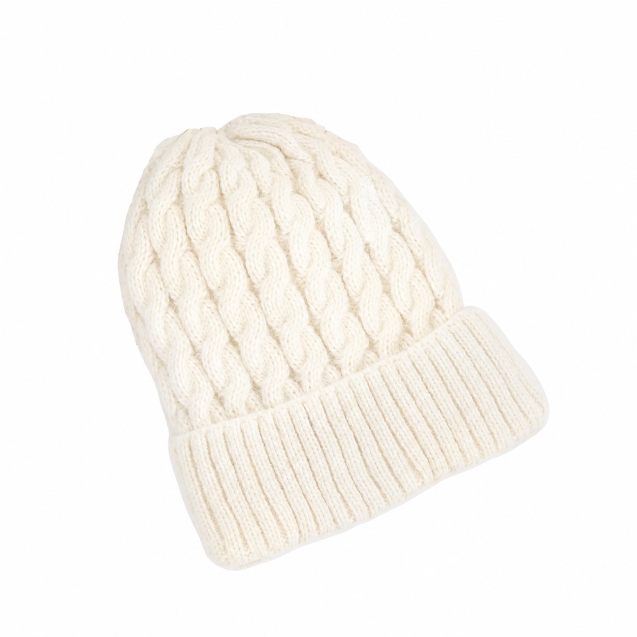 Oversized Polyester Cable Knit Beanie — Off White