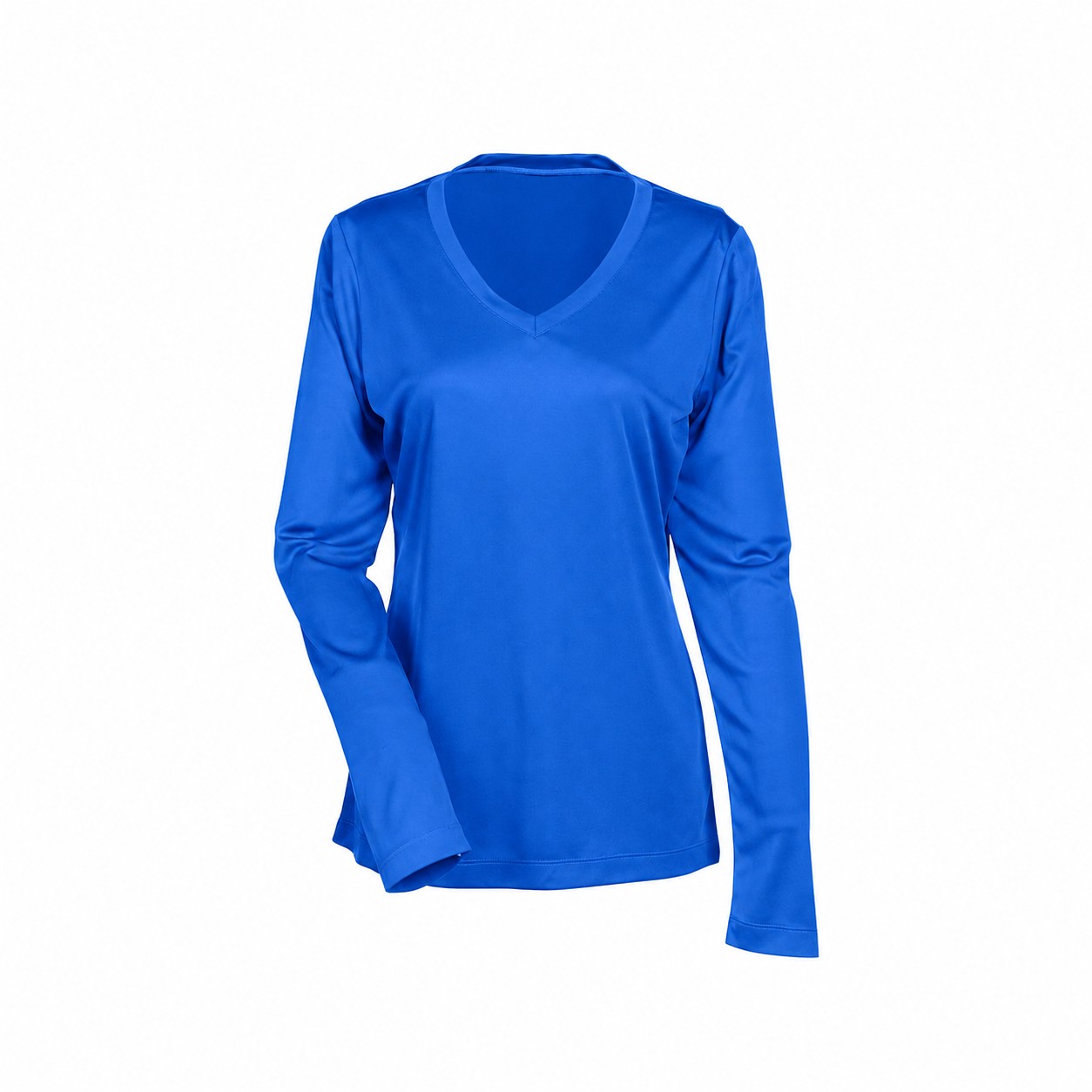Ladies' Polyester Long-Sleeve V-Neck Shirt — Blue
