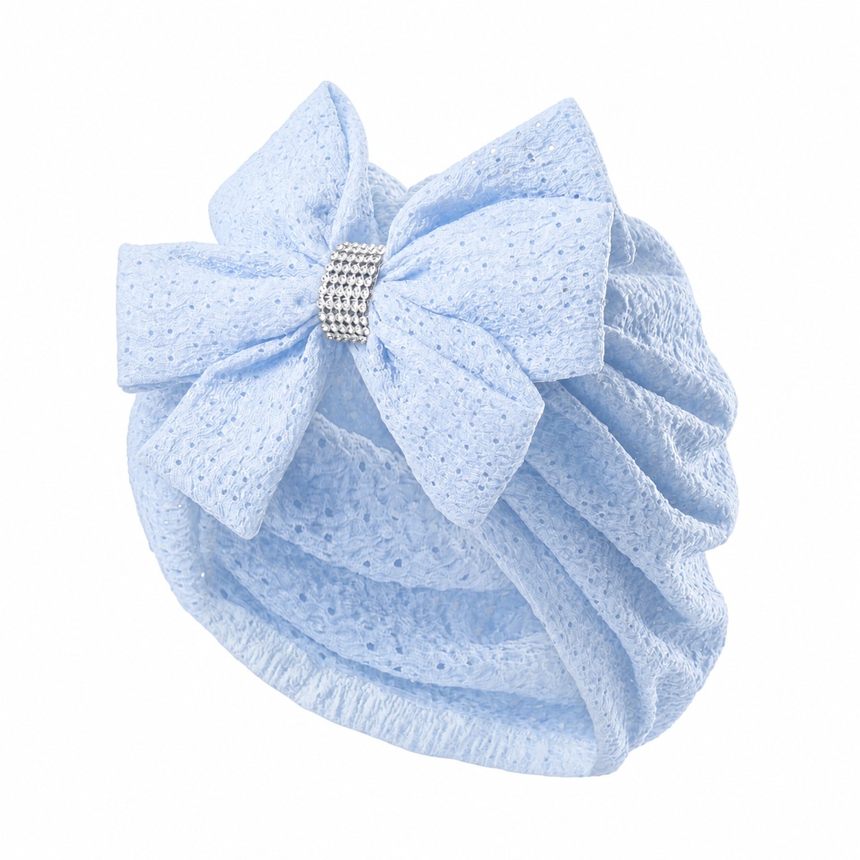 Polyester Bow Turban Hat — Light Blue