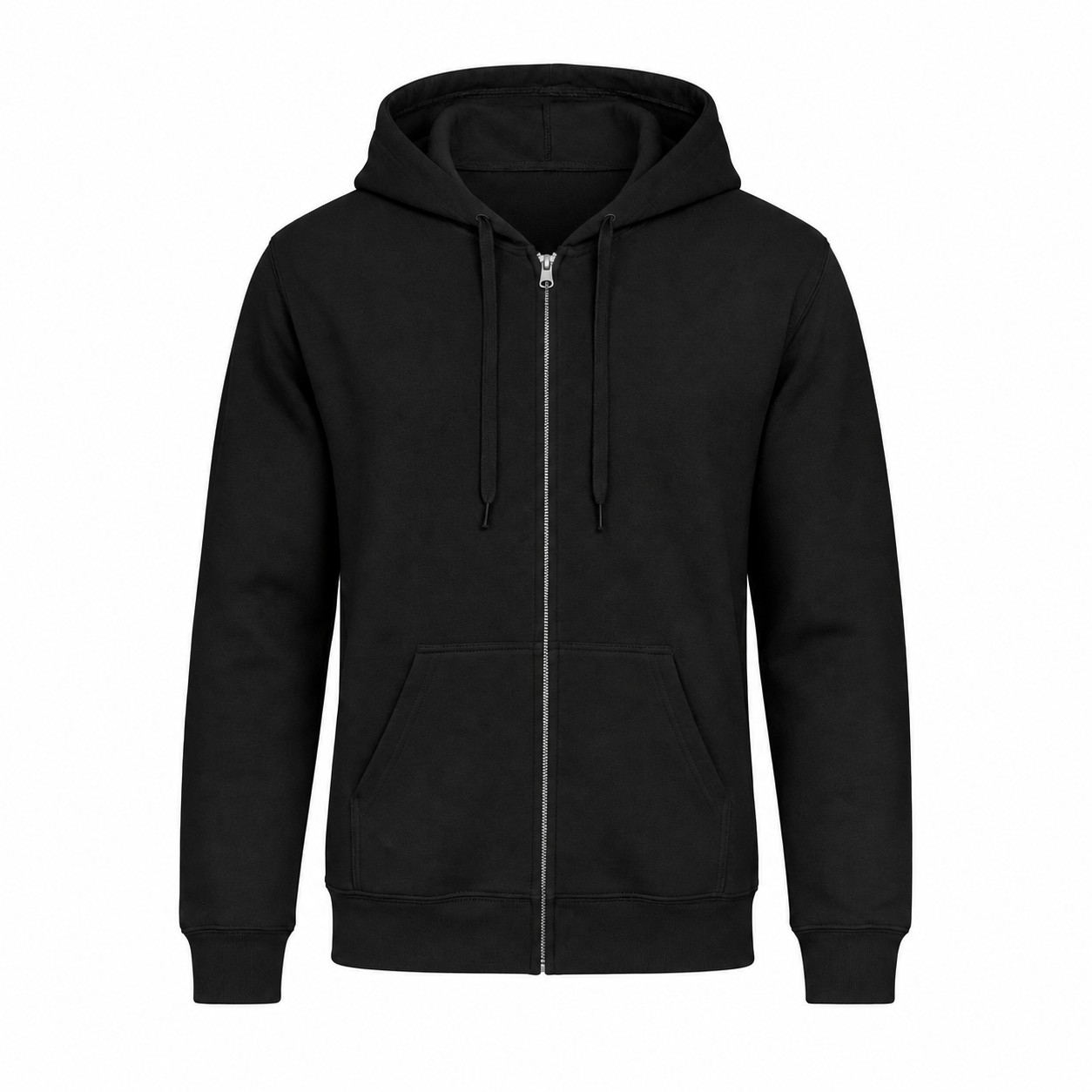 Soft Full Zip Fleece Hoodie — Black