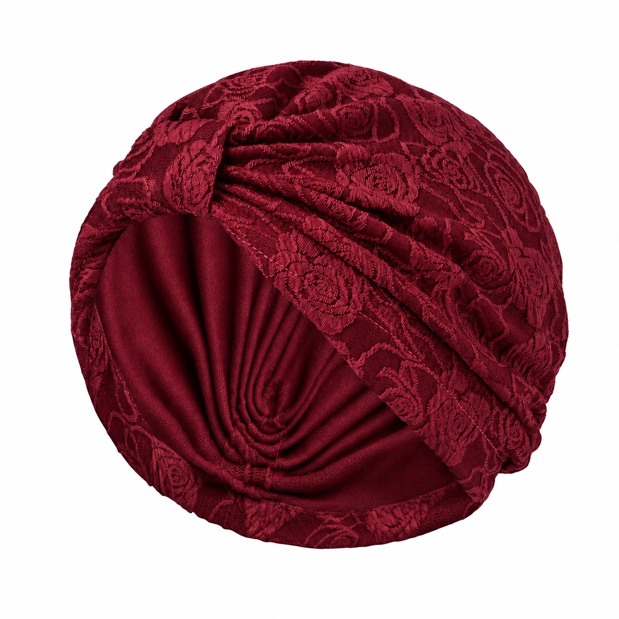 Jacquard Polyester Turban Headwrap Hat — Wine Red