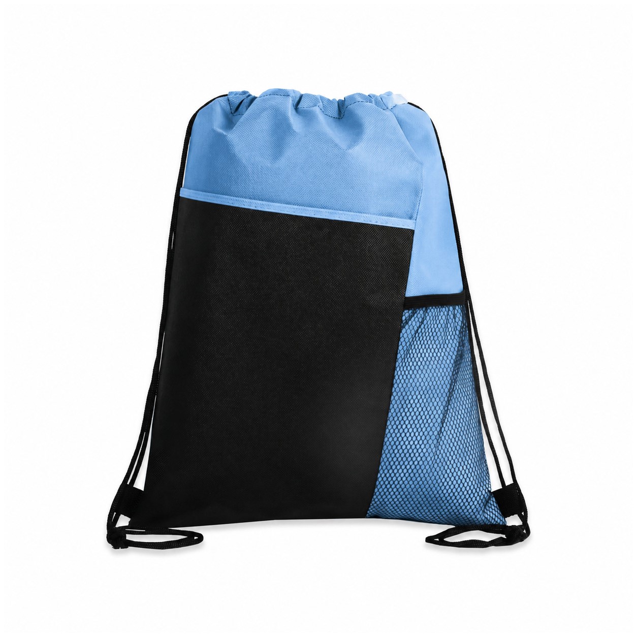 Tri-Color Mesh Drawstring Backpack — Baby Blue
