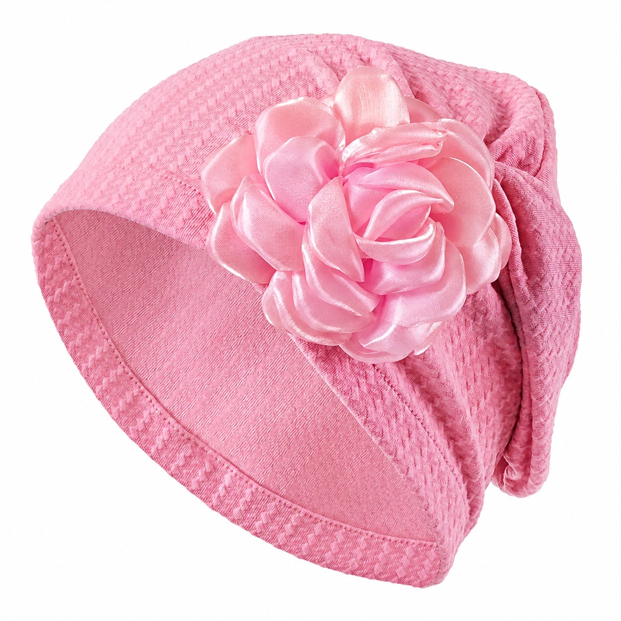 Polyester Floral Side Turban Hat — Pink