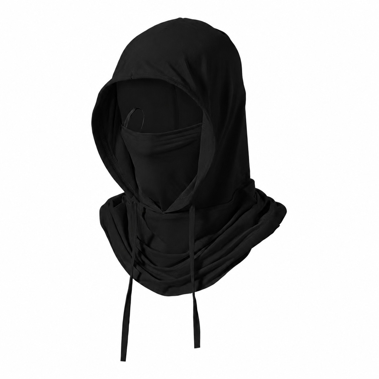 Polyester Hooded Sun Face Cover — Black