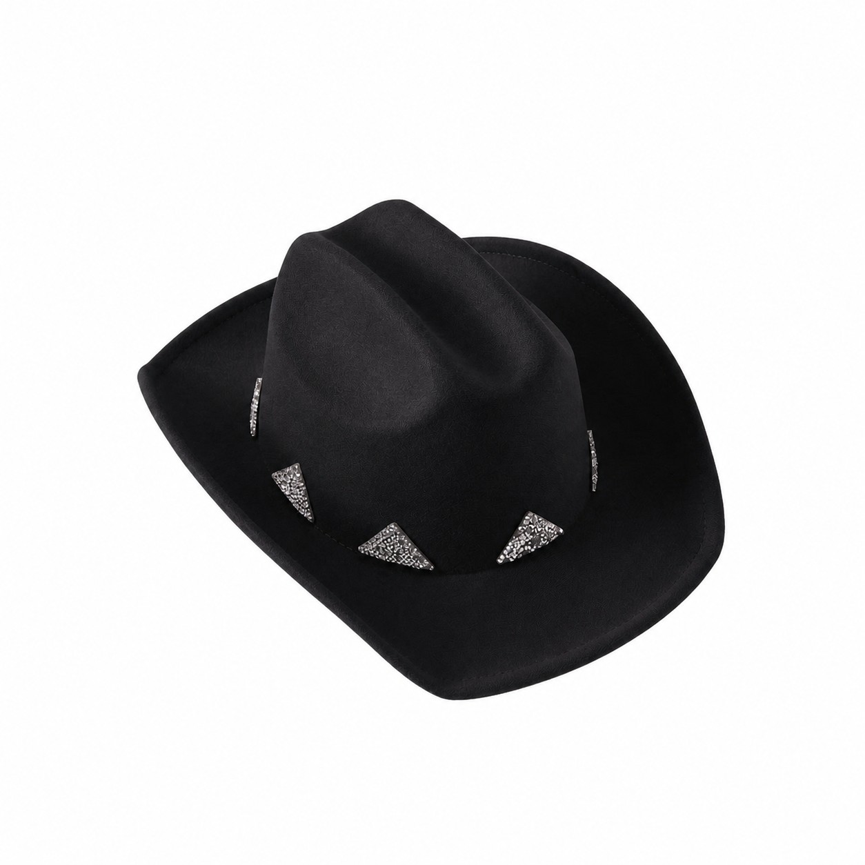 Wool Metal Trim Western Hat — Black