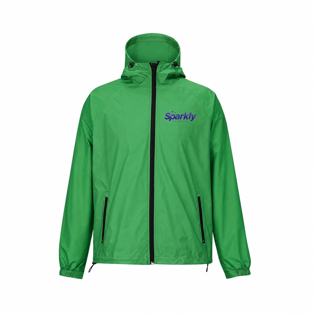 Lightweight Polyester Full-Zip Hooded Jacket — Green