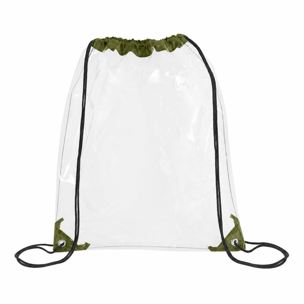 Metal Grommets Clear Drawstring Bag — Army Green