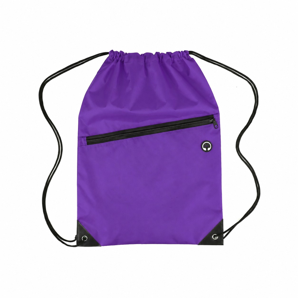 Nylon Zipper Pocket Drawstring Bag — Purple