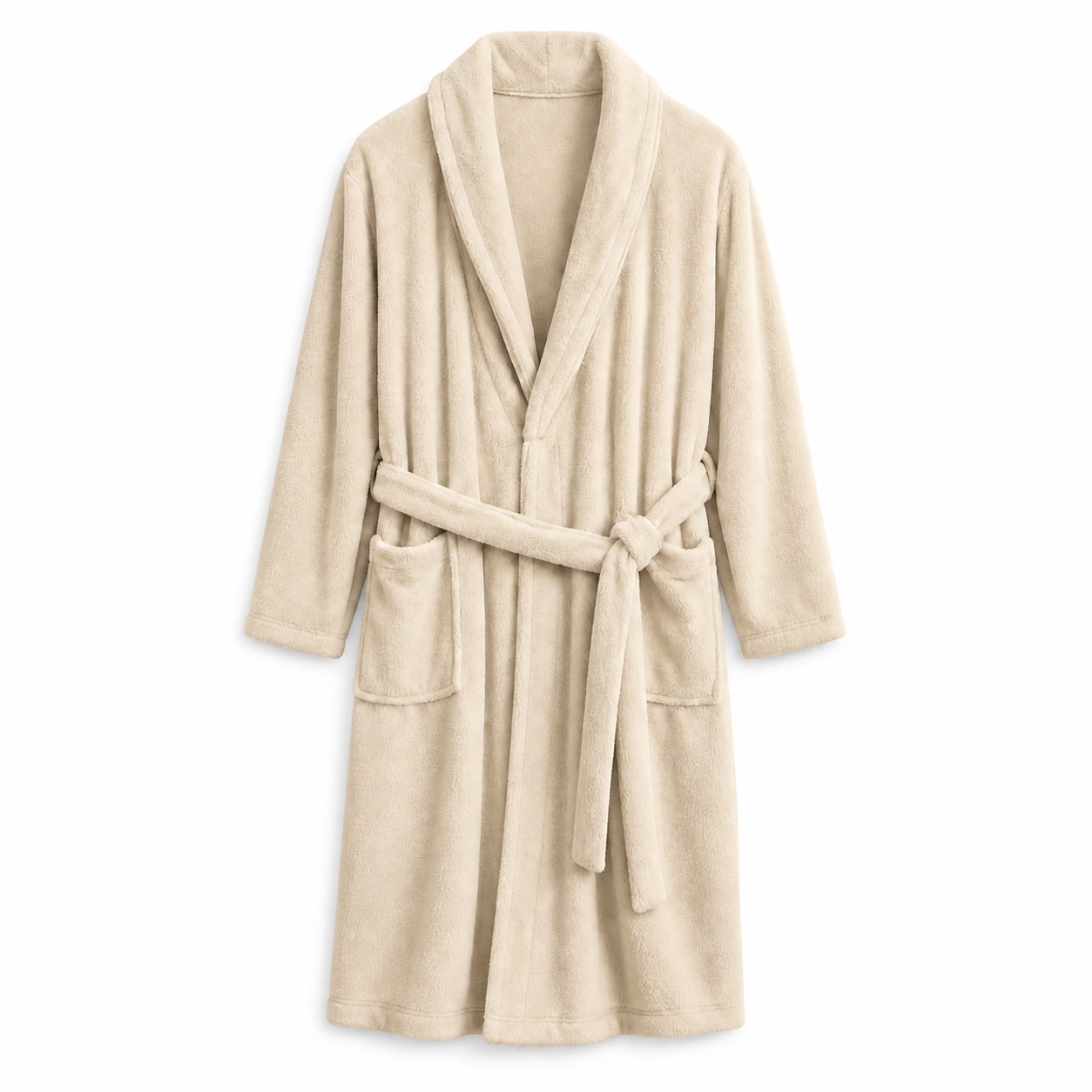 Shawl Collar Fleece Bathrobe — Beige
