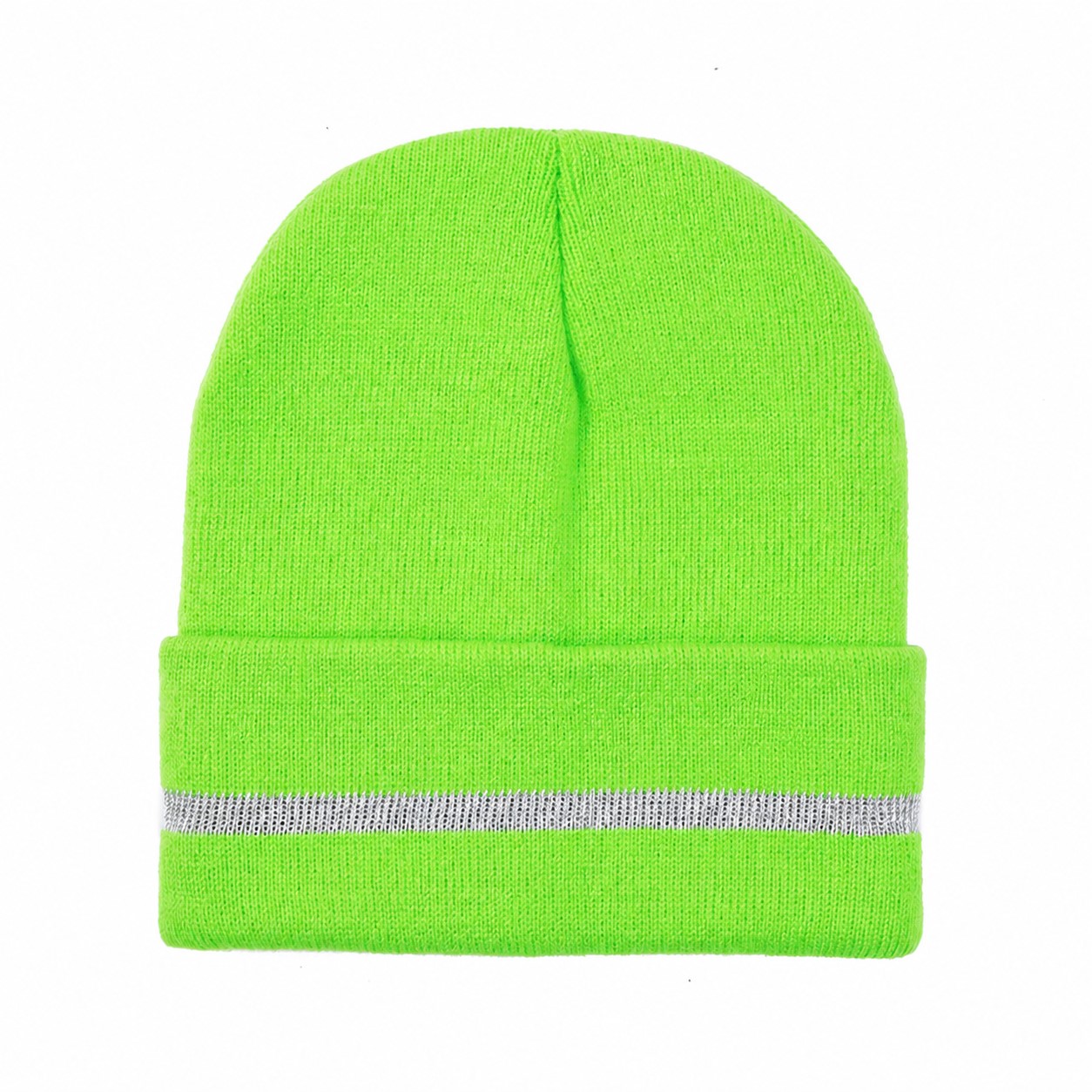 Reflective Stripe Polyester Cuffed Beanie — Neon Green