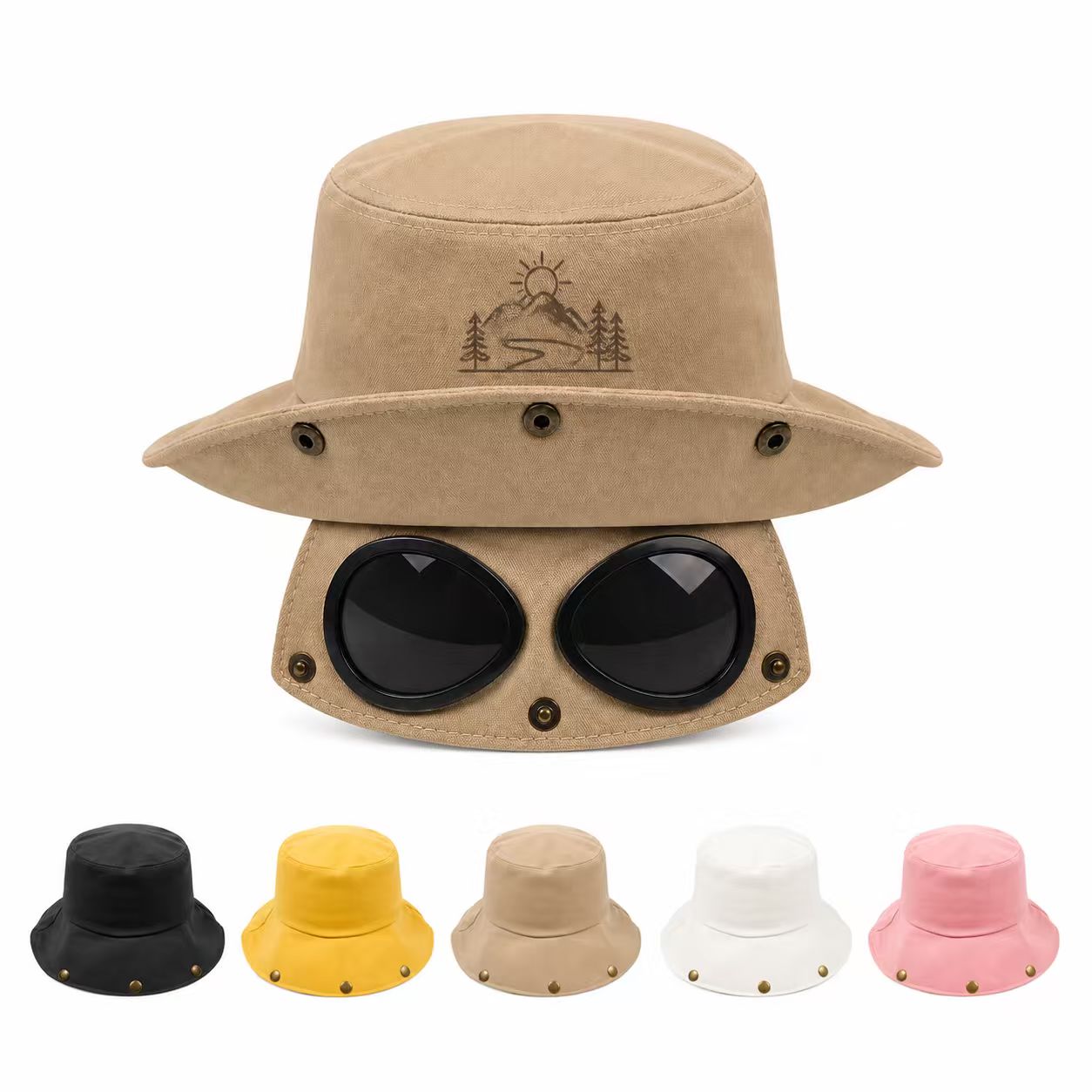 Polyester Bucket Hat With Built In Sunglasses