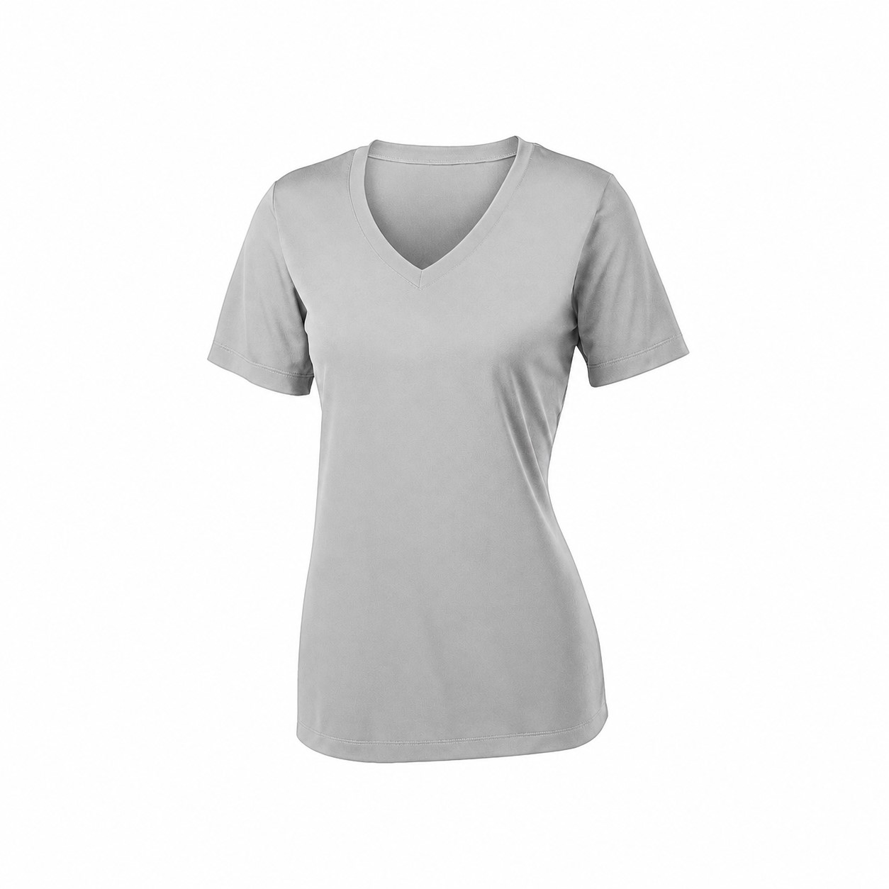 Ladies Polyester V Neck Athletic Tee — Silver