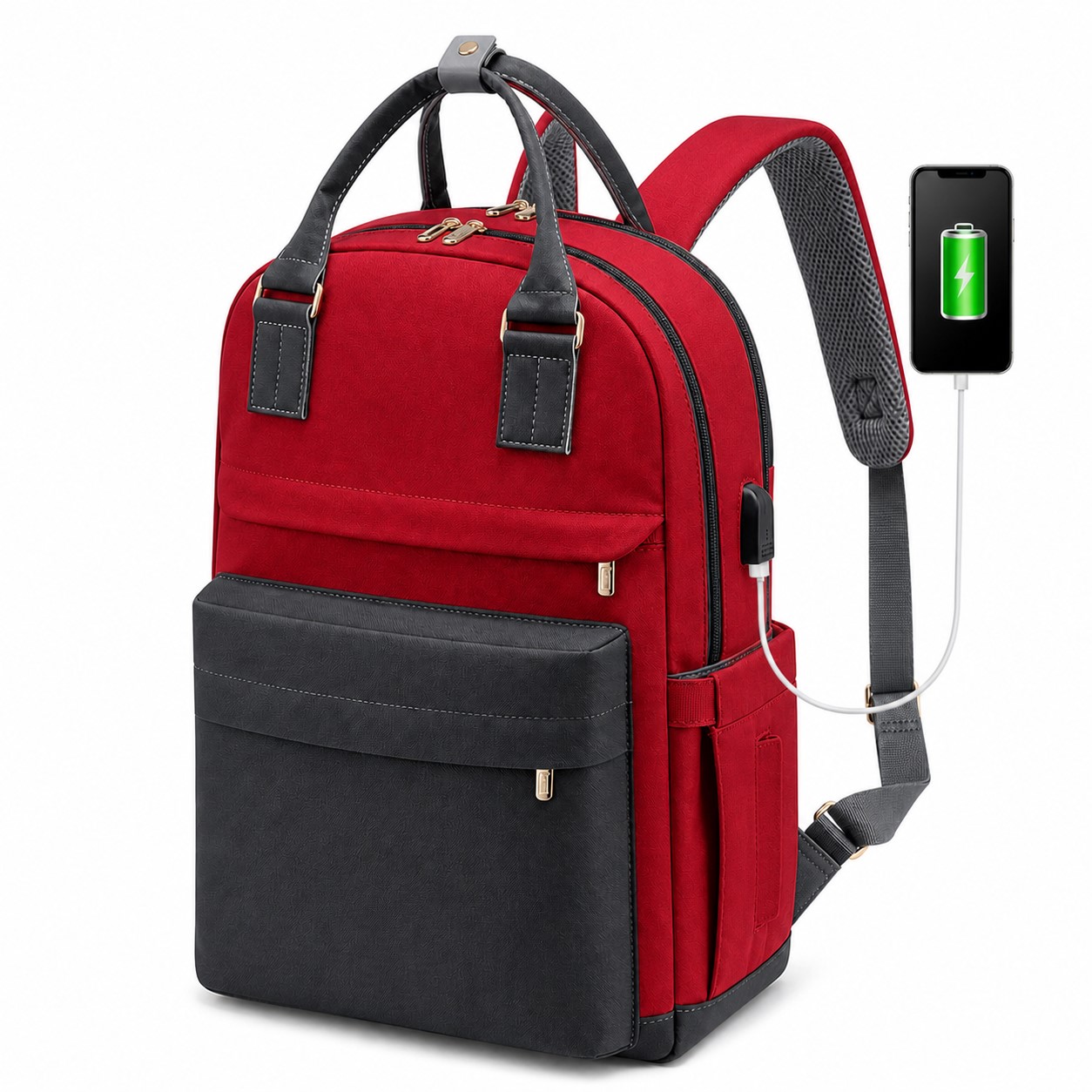 Waterproof Nylon Laptop Backpack — Red