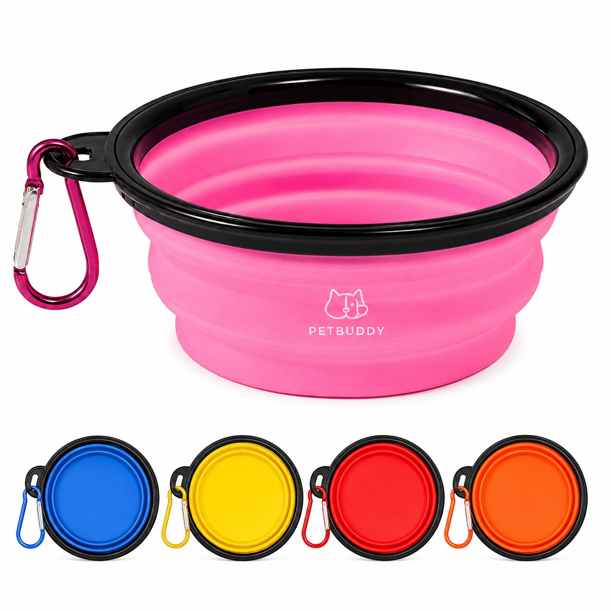 Round Collapsible Polypropylene Pet Bowl With Carabiner