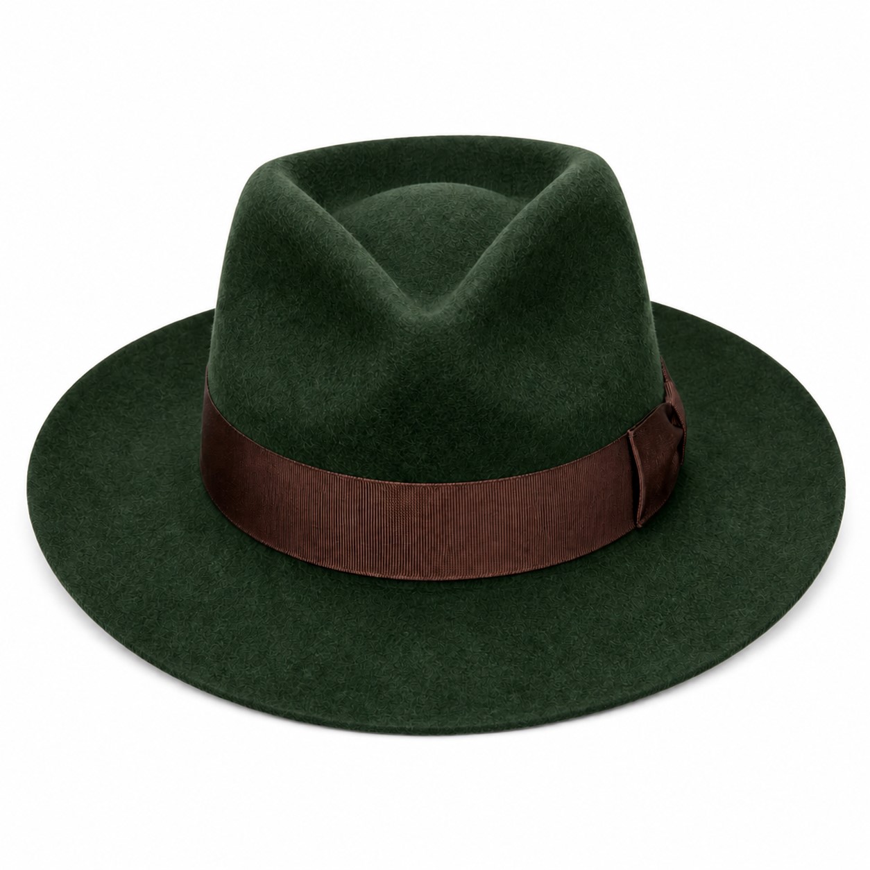 Western Wool Pinch Crown Fedora Hat — Dark Green
