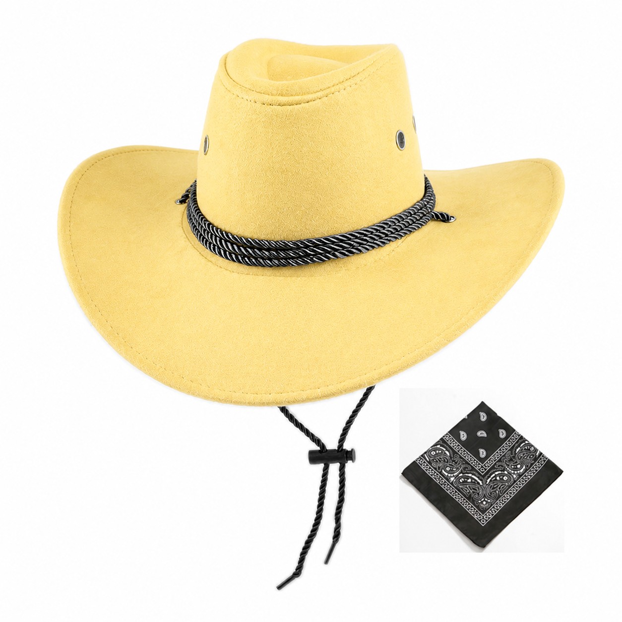 Spandex Cowboy Hat With Bandana — Light Yellow