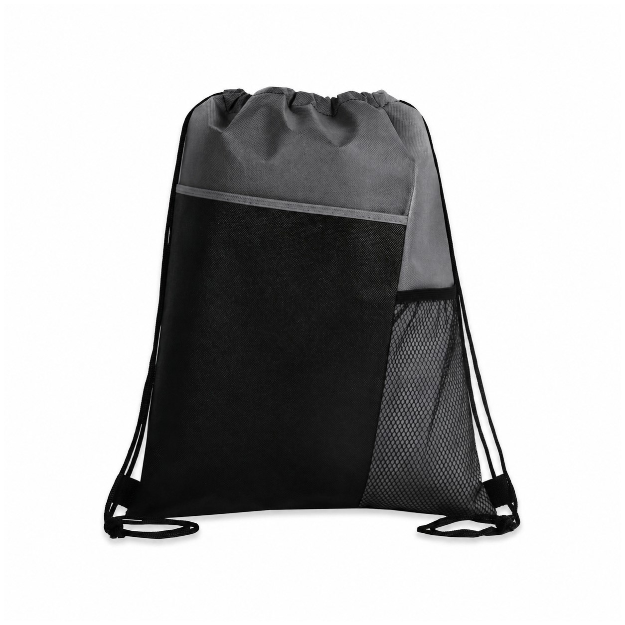 Tri-Color Mesh Drawstring Backpack — Gray