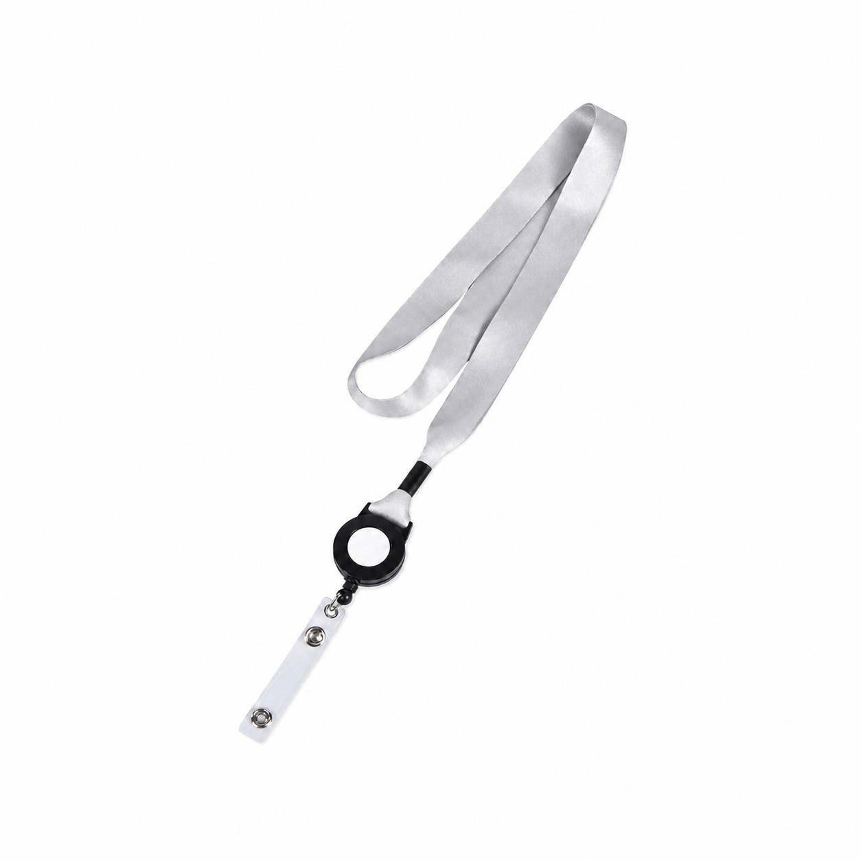 Plastic Crimp Badge Reel Lanyard — Silver