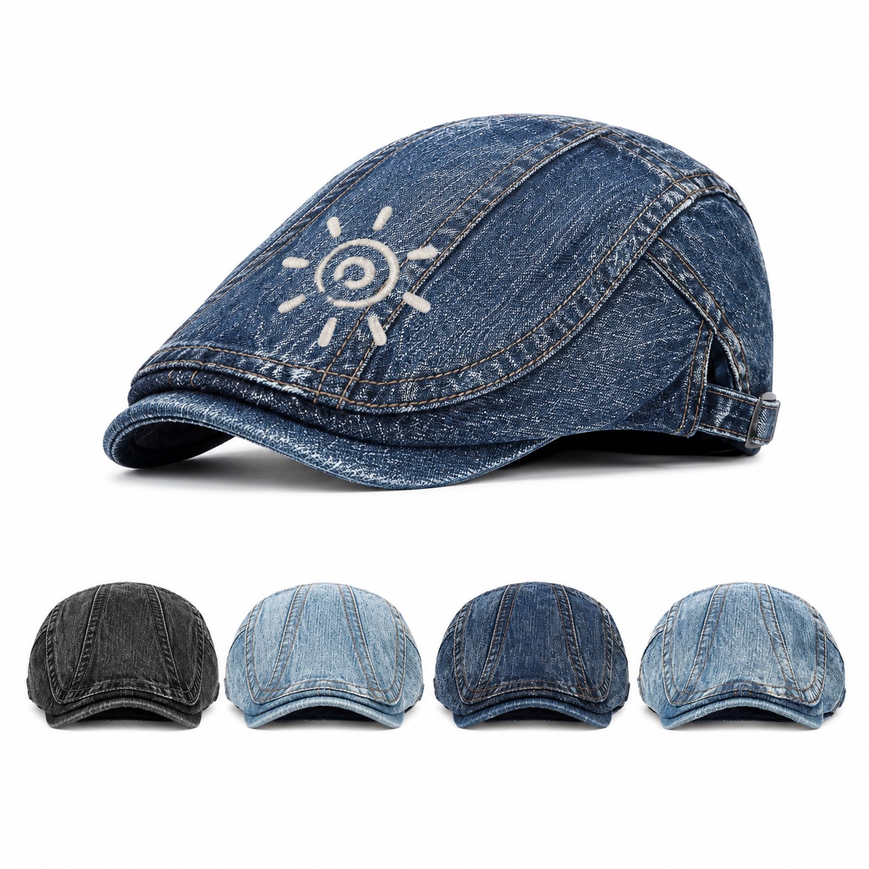 Washed Denim Driving Flat Cap