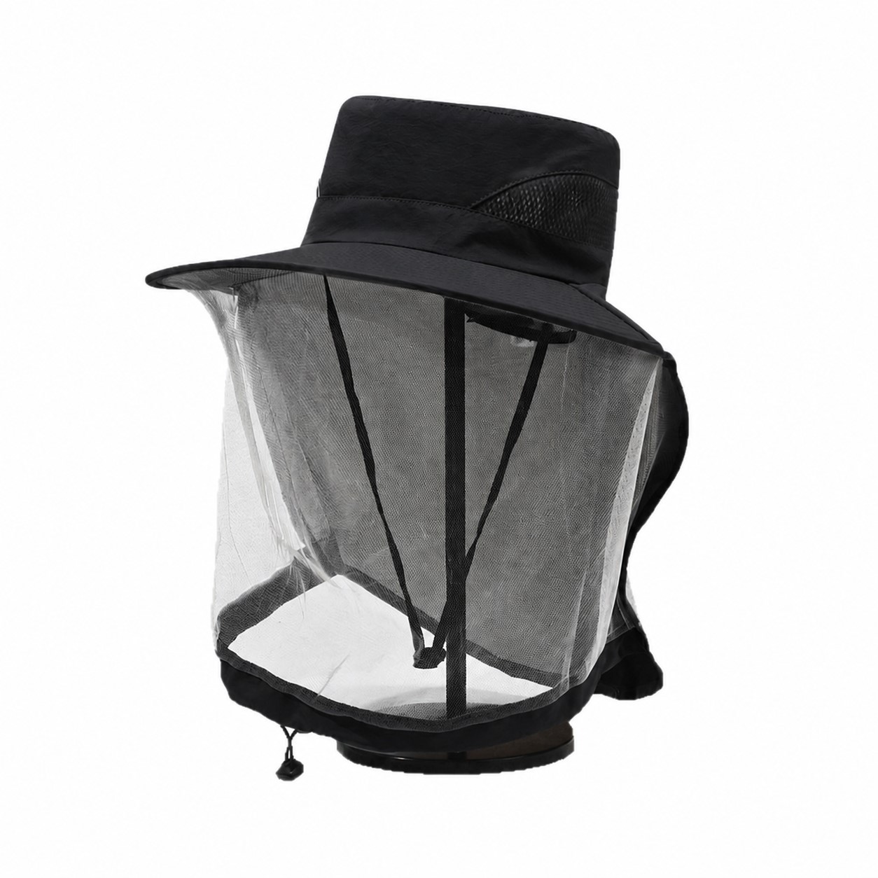 Polyester Mesh Shield Bucket Hat — Black
