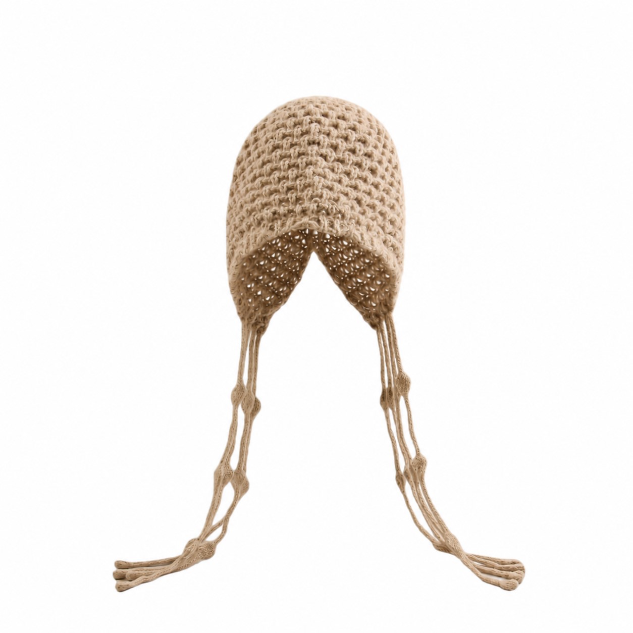 Polyester Crochet Tassel Beanie — Beige