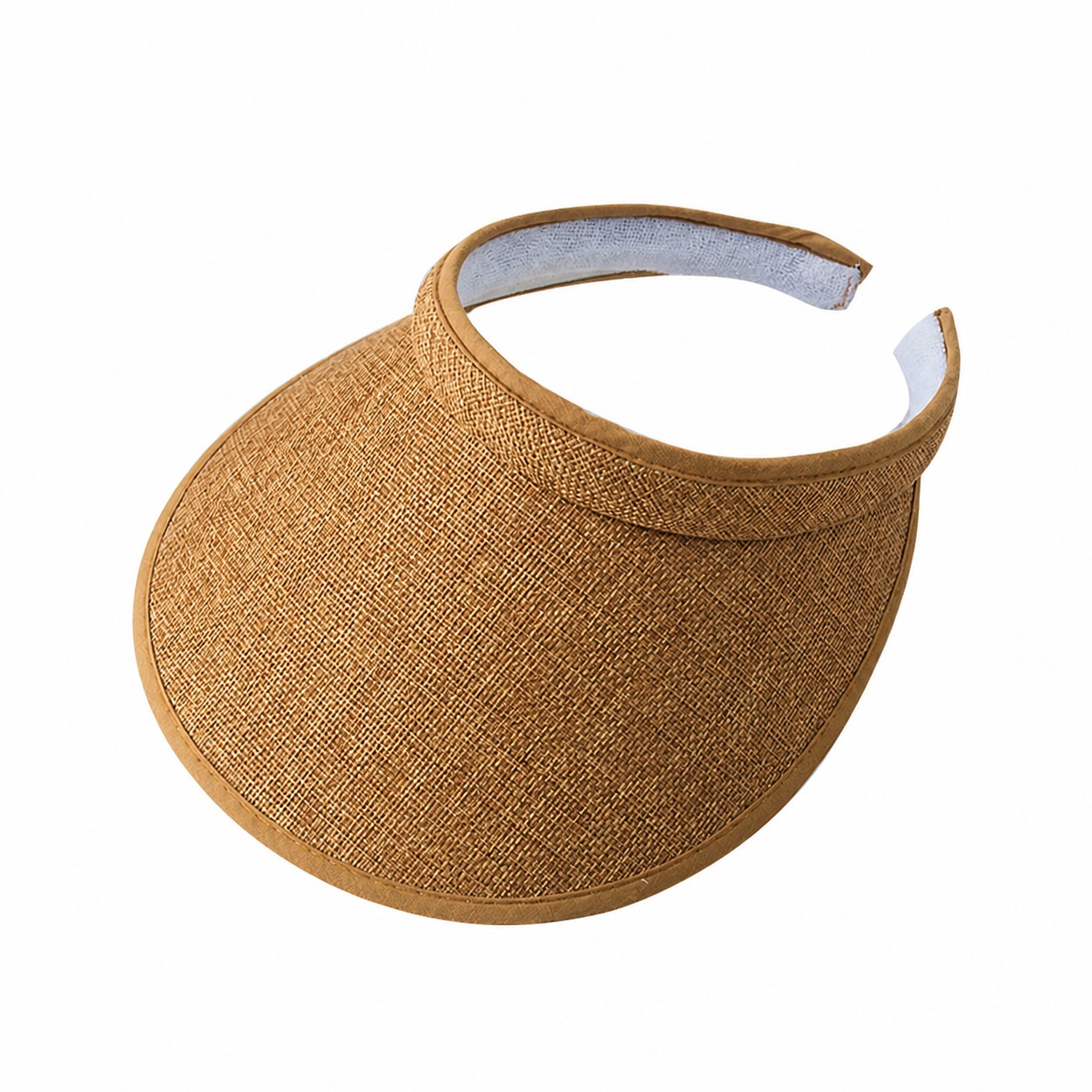 Polyester Straw Look Sun Visor — Camel Brown