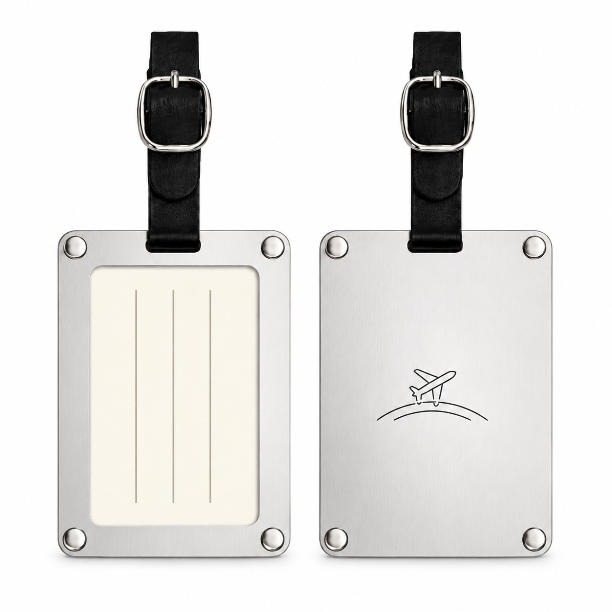 Slim Metal Luggage Tag With Leather Strap