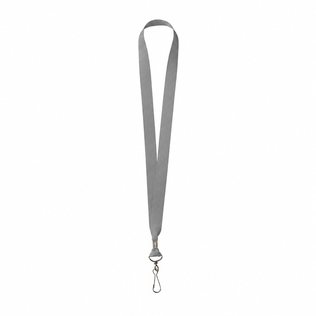 Metal Crimp Polyester Satin Lanyard — Pewter Gray