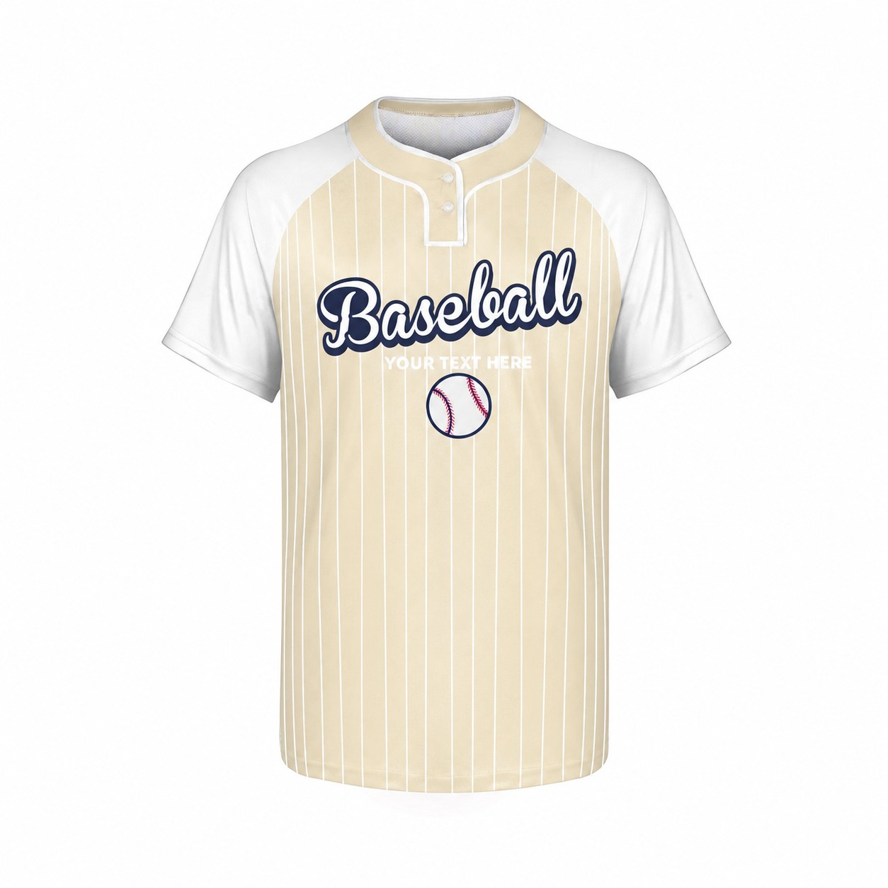 Two-Button Polyester Baseball Jersey — Natural Beige