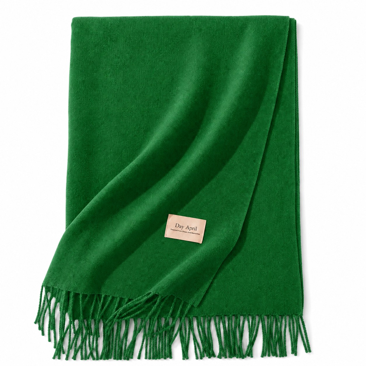Faux Cashmere Fringed Bandanna Scarf — Green
