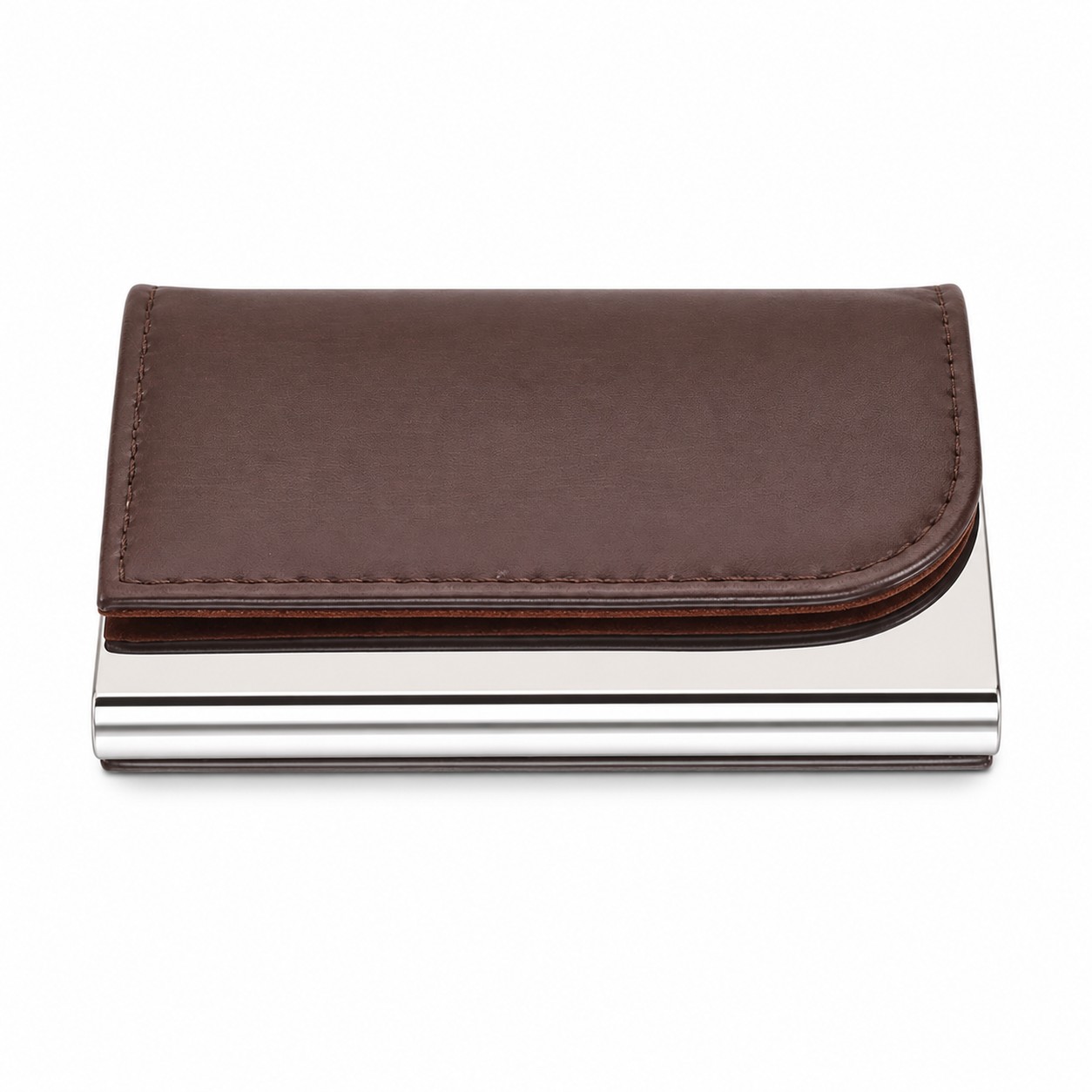 Stainless Steel Faux Leather Business Card Holder — view 2
