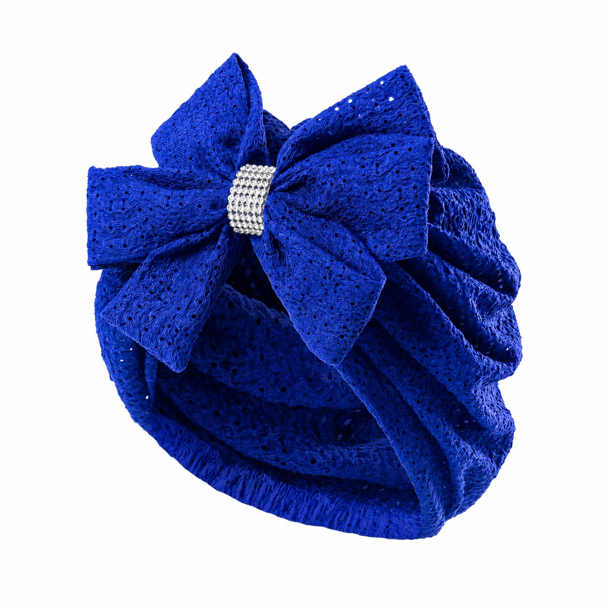 Polyester Bow Turban Hat — Royal Blue
