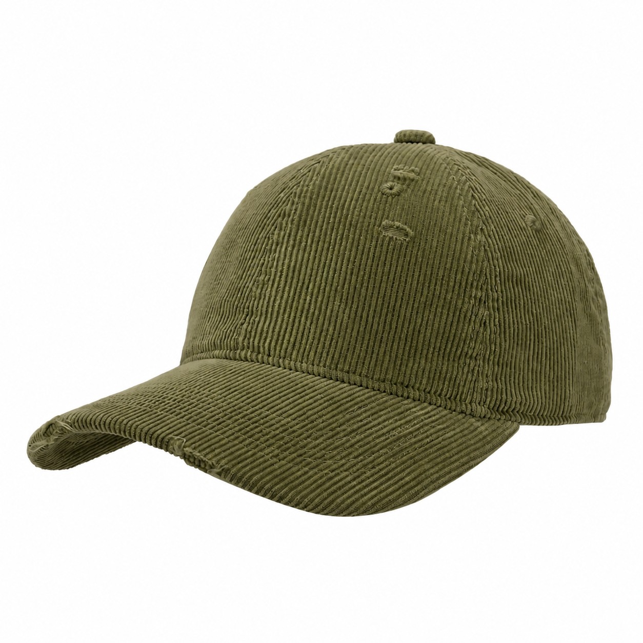 Corduroy Peaked Baseball Cap — Olive Green