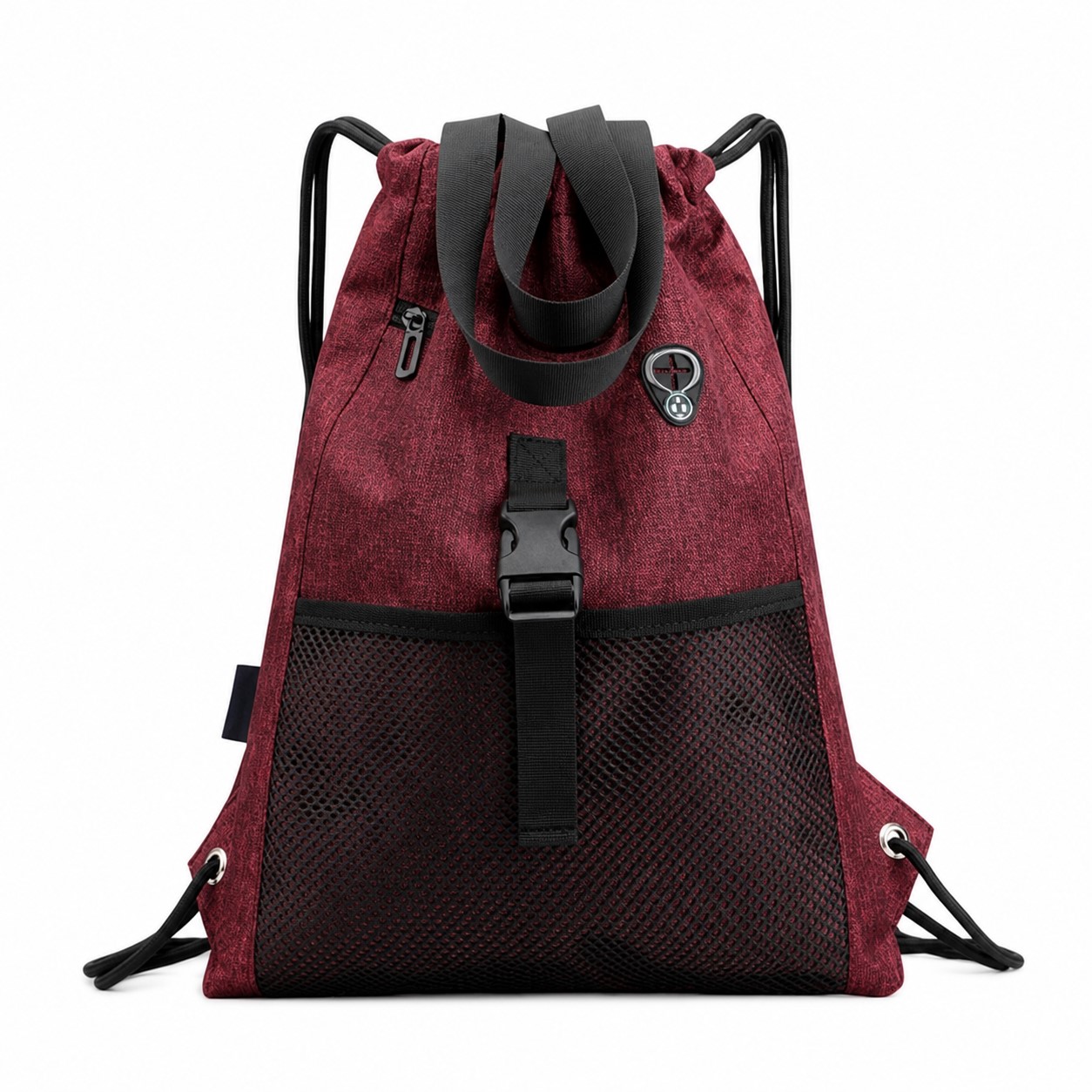 Nylon Drawstring Backpack With Front Mesh Pocket — view 2