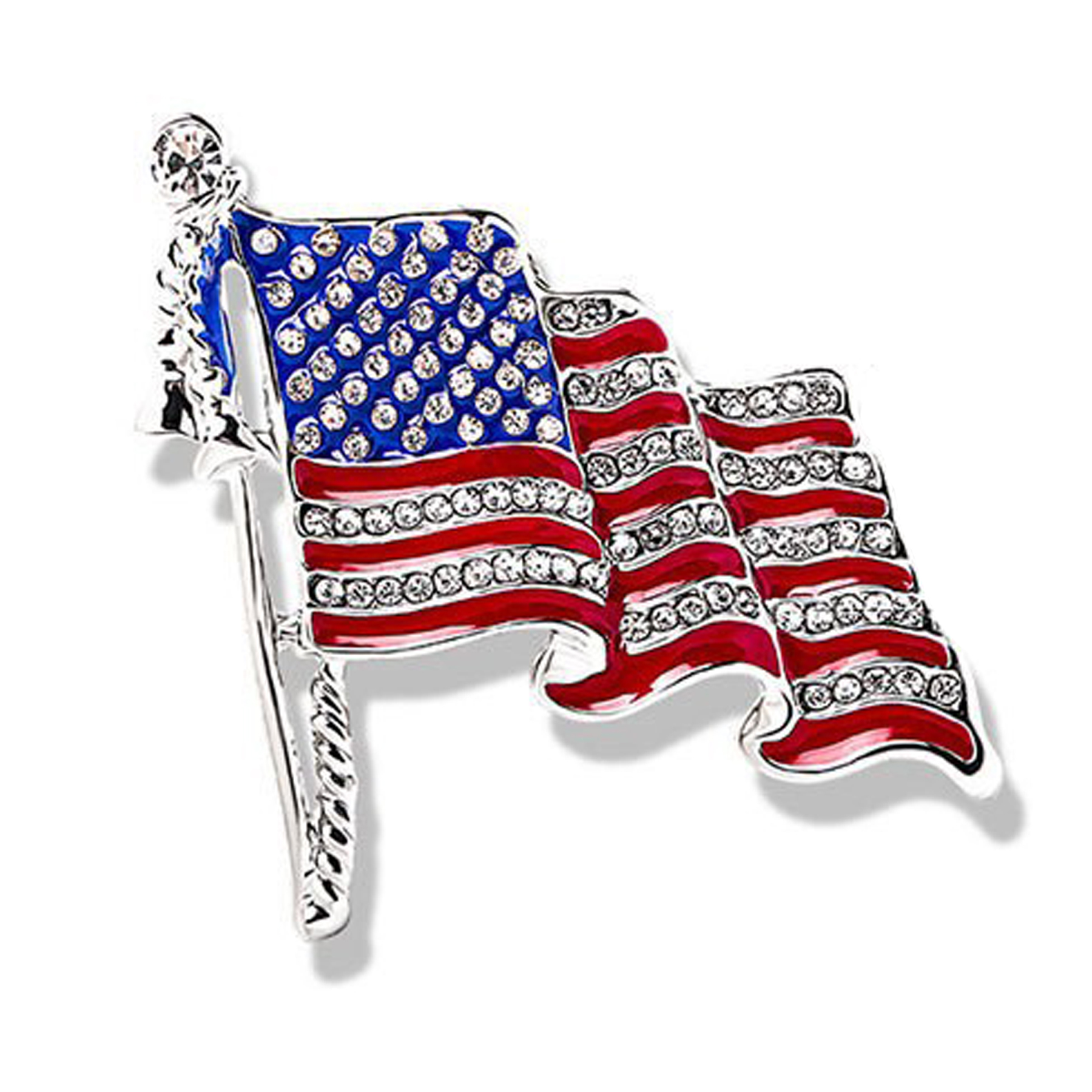 Rhinestone Metal American Flag Brooch — view 2