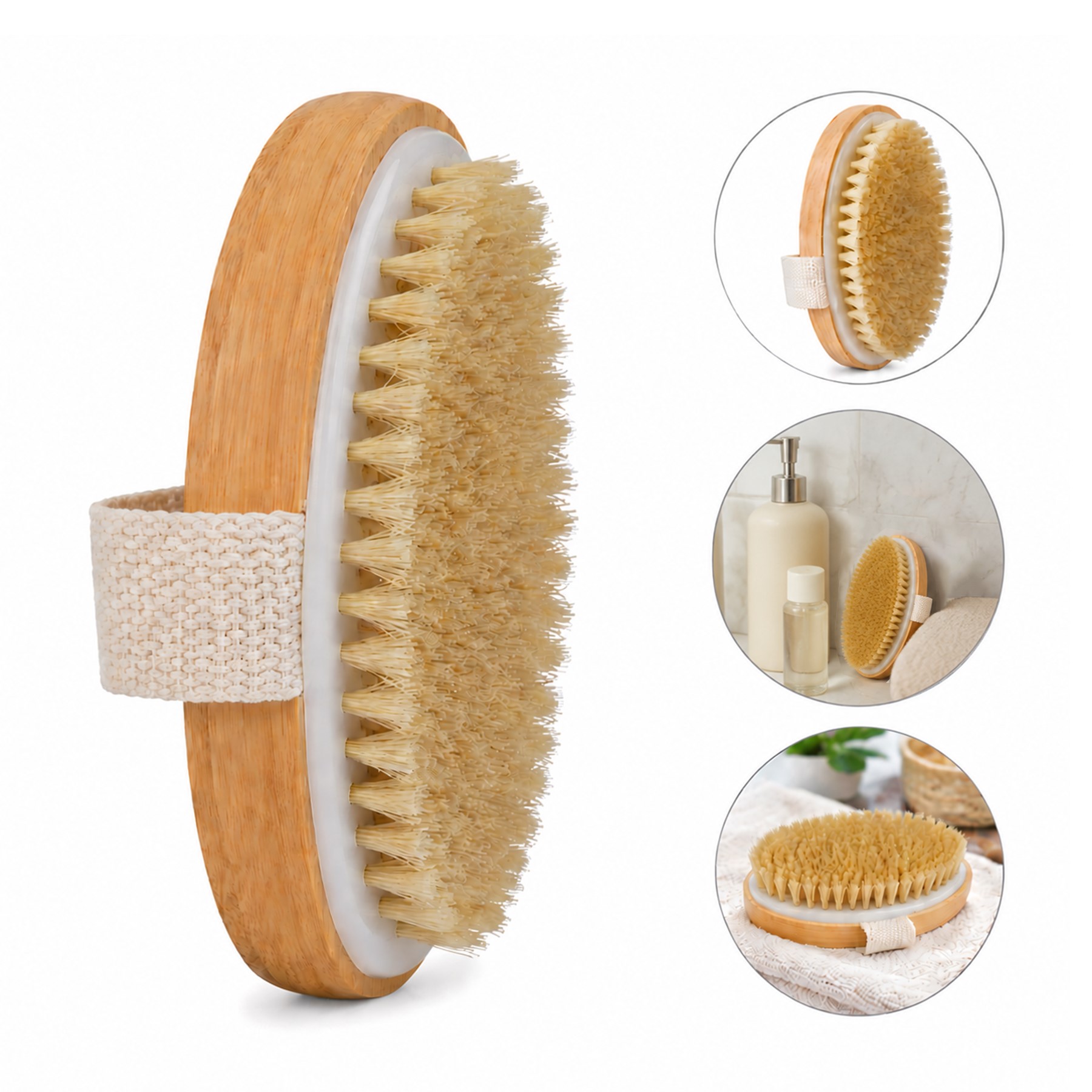 Handheld Oval Wood Body Brush With Strap