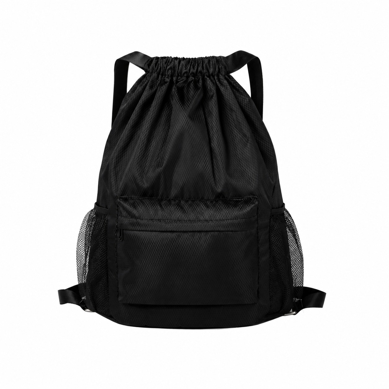 Zippered Storage Drawstring Bag — Black