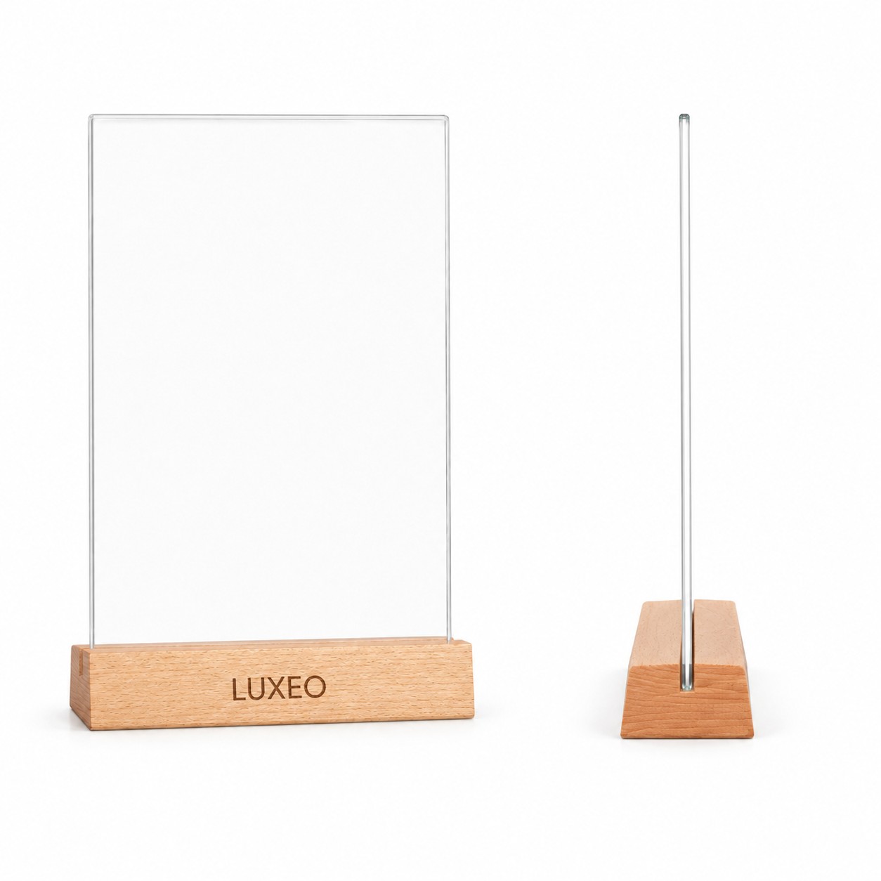 A6 Clear Acrylic Tabletop Sign With Wood Base