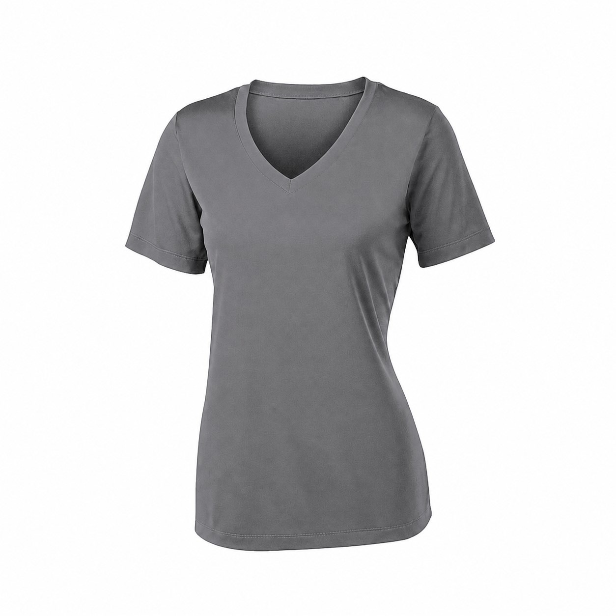 Ladies Polyester V Neck Athletic Tee — Gray